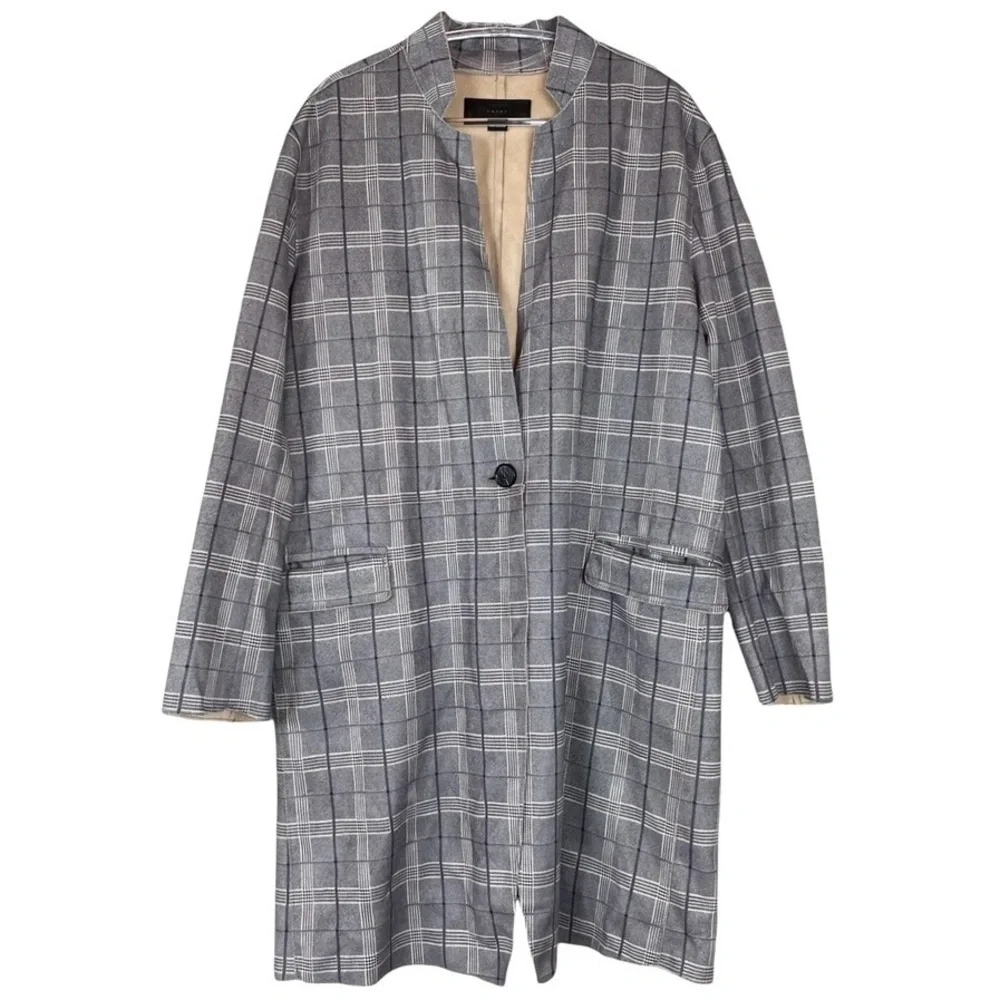 Blank NYC Anthropologie Renegade Faux Suede Plaid Longline Jacket Gray Size M